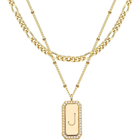 Hypoallergenic Gold Initial Necklace with Dainty Layered Chains for Women - Picture 1 of 7